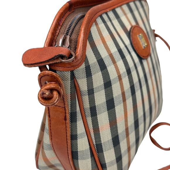 Daks London Crossbody Handbag Plaid With Leather Trim - Picture 11 of 12